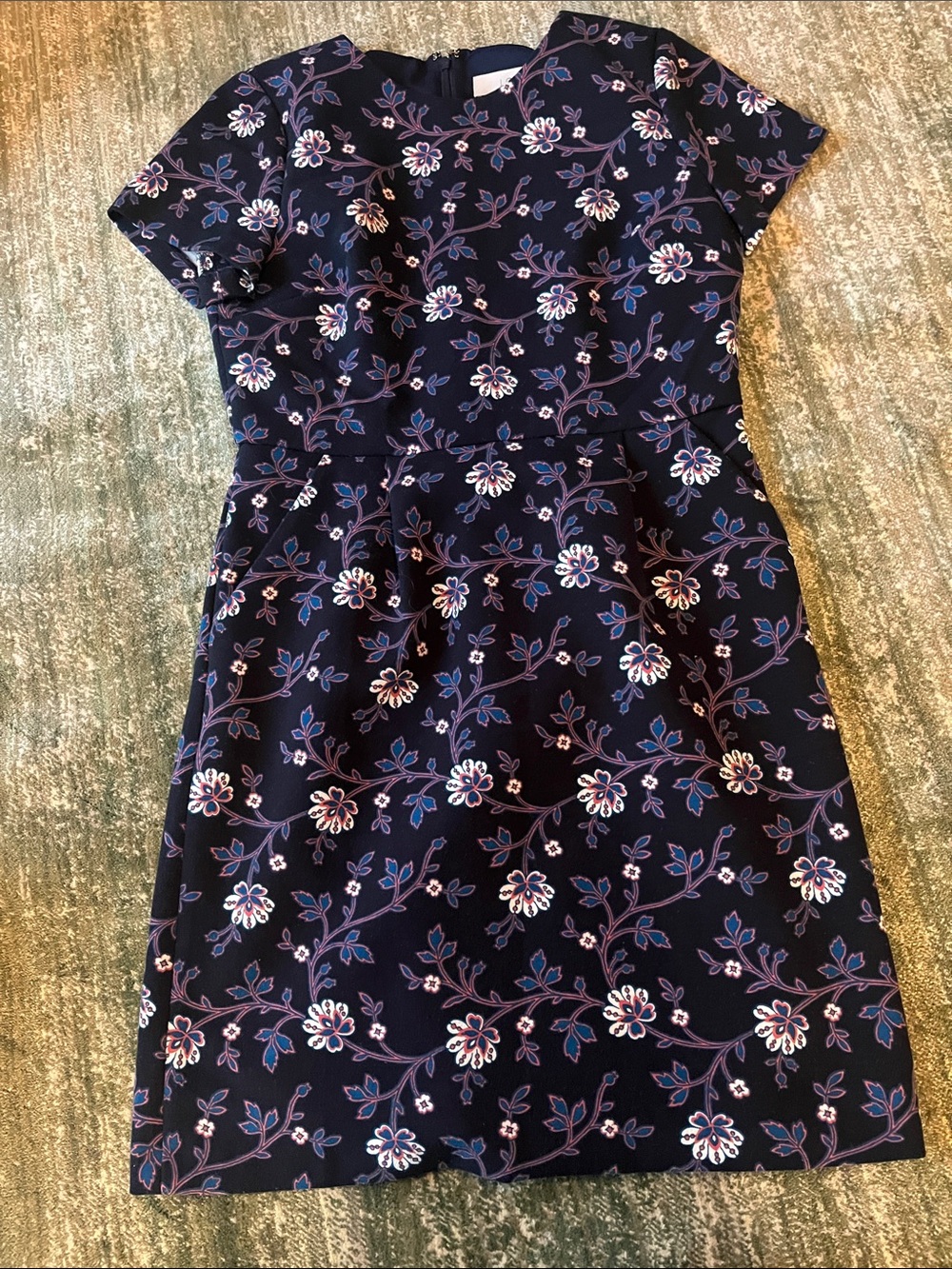 LOFT Navy Floral Short-Sleeve Mini Dress